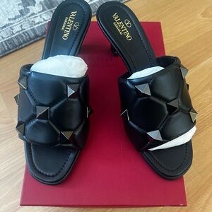 Valentino Stud Slide Sandals 9 Black